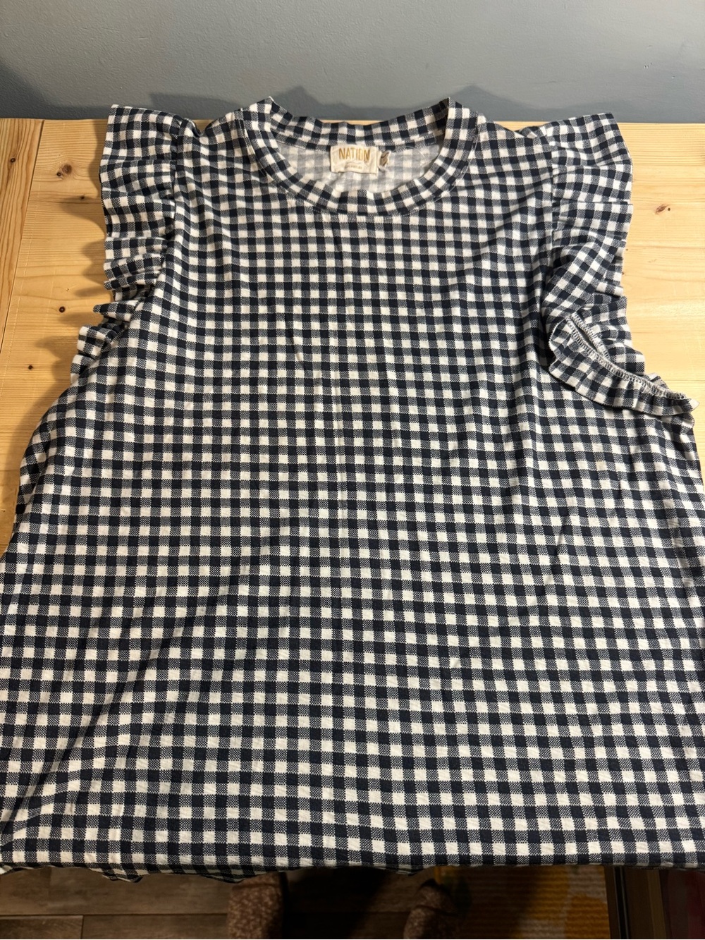 Nation LTD Navy and White Gingham Ruffle Tank